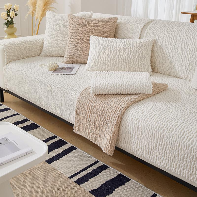 Simple Cream Wind Sofa Cushion Four Seasons Universal Short Plush Living Room Cushion Sofa Backrest Cover Towel Anti-slip Thickening.