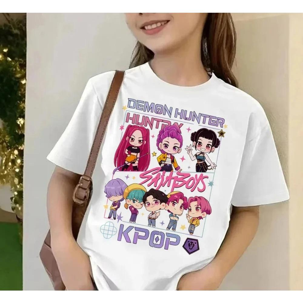 2025 Movie KPop Demon Hunters T-shirt Summer Short Sleeve T-shirt Tee for Children Casual Loose Girl Boy Graphic Printed Tops