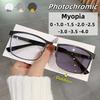 Men's New Business Full Frame Photochromic Metal Myopia Glasses Fashionable and Simple Anti Blue Light Glasses Diopter To -4.0