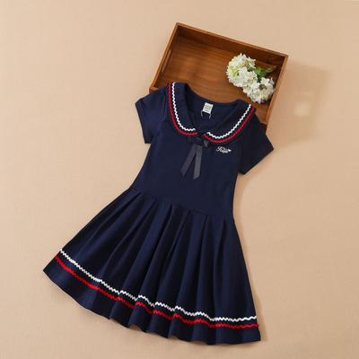 Vestido de manga corta de verano para niños, ropa de estilo pijo para niñas de 6 a 12 años, vestido de princesa informal de algodón con solapa para niñas