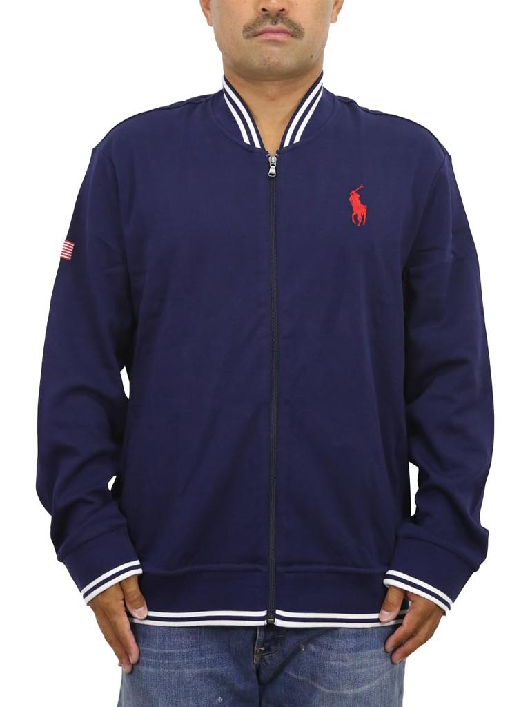 Polo Ralph Lauren Cotton Jersey Track Jacket with Back Size XXL Men's Full-Zip Logo, Navy, (Product Code 01020115)