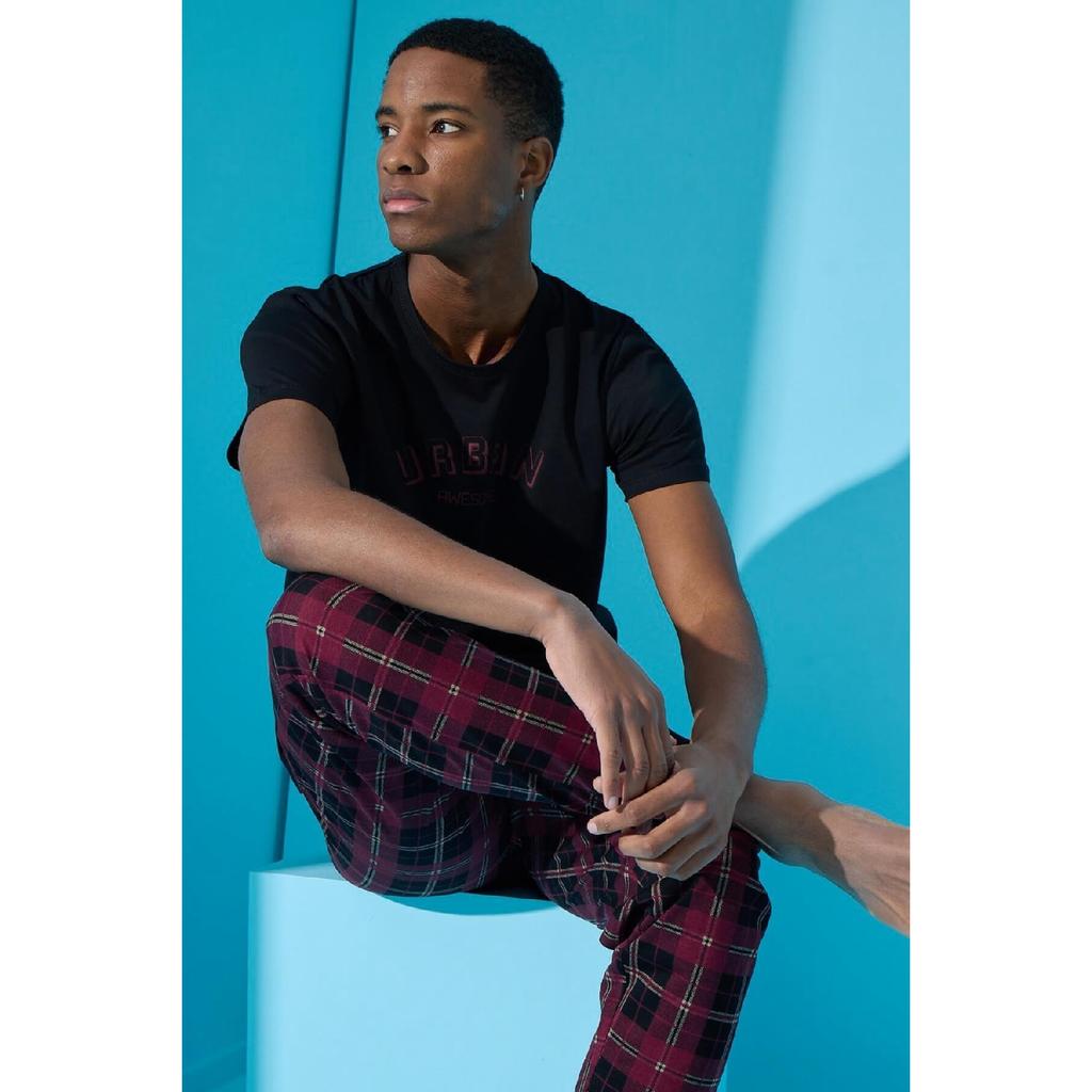 Marineblaues, kurzärmliges Herren-Pyjama-Set mit Urban-Print