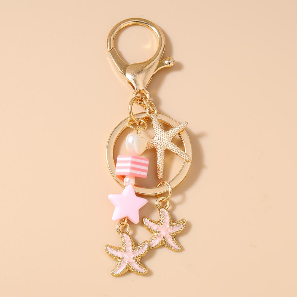 Fashion Marine Life Shell Conch Starfish Keychain Women Girls Pearl Key Ring Pendant for Handbag Decor DIY Key Chain Gifts