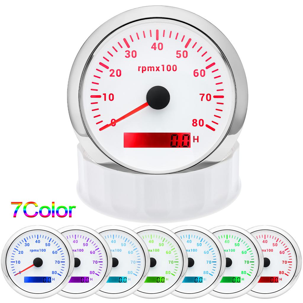 3000/4000/6000/7000/8000 RPM 85mm Tachometer with 7 Color Backlight for 1-10 Cylinder Petrol Diesel Car Boat Tacho Gauge