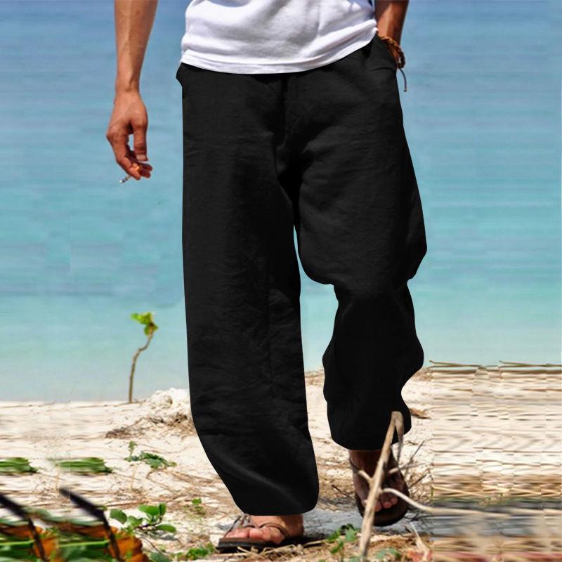 2023 Men's Hip Hop Breathable Cotton Linen Slimming Beach Pants