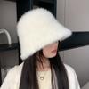 High-end hairy white rabbit fur bucket hat women's autumn and winter versatile bucket hat showing washbasin hat