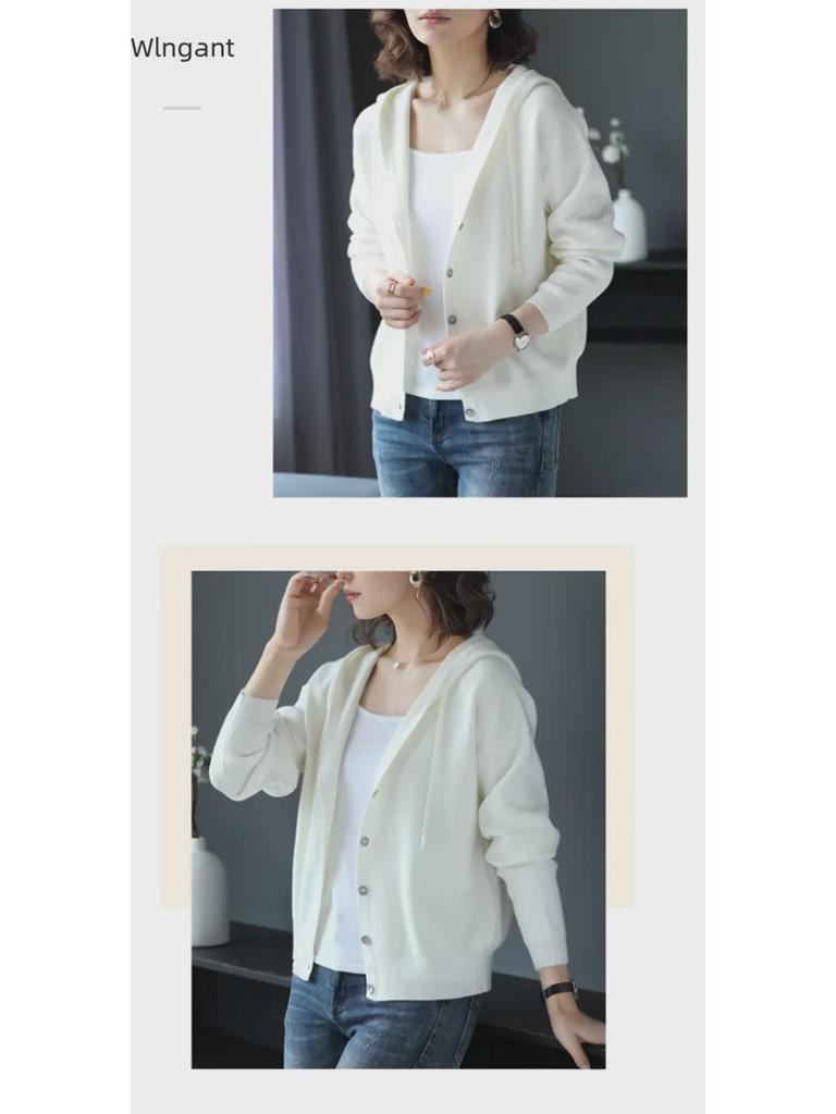 Cárdigan de punto con capucha para mujer - Corto y holgado para principios de primavera/otoño 2024