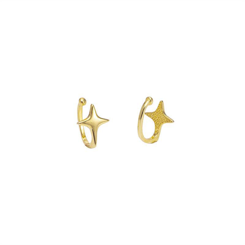 Silver Four-Pointed Star Ear Clips, No Piercing Needed - Simple Design for Women