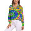 Helle Flower Power Bluse Retro Hippie Blumen Trendige Bedruckte Blusen Damen Langarm Freizeithemden Frühling Übergroße Kleidung