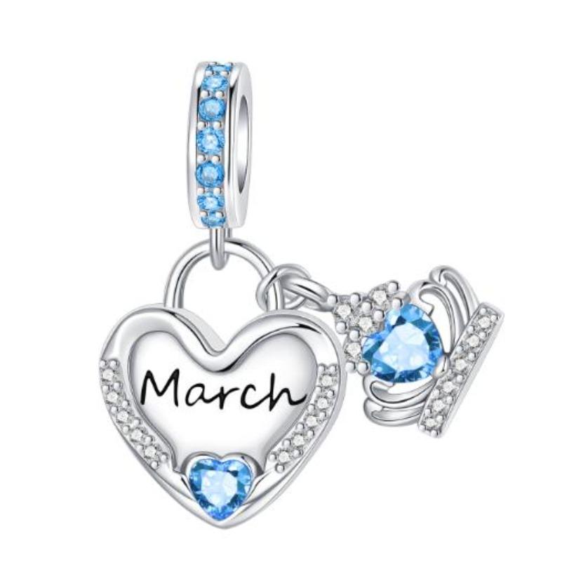 Sparkling Birthstone Charms Copper Heart Key Birthday Pendant Fit Original Necklace Bracelet Women Jewelry Diy Gift