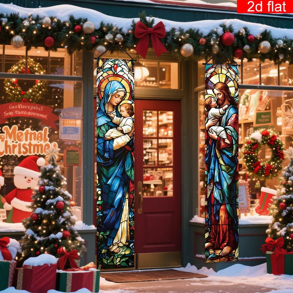 1 Paar 2D Türbanner Jesus Religiöses Thema Partydekoration Festliche Zubehörteile Polyester Couplet-Stoff Feiertags-Fotografie-Requisiten