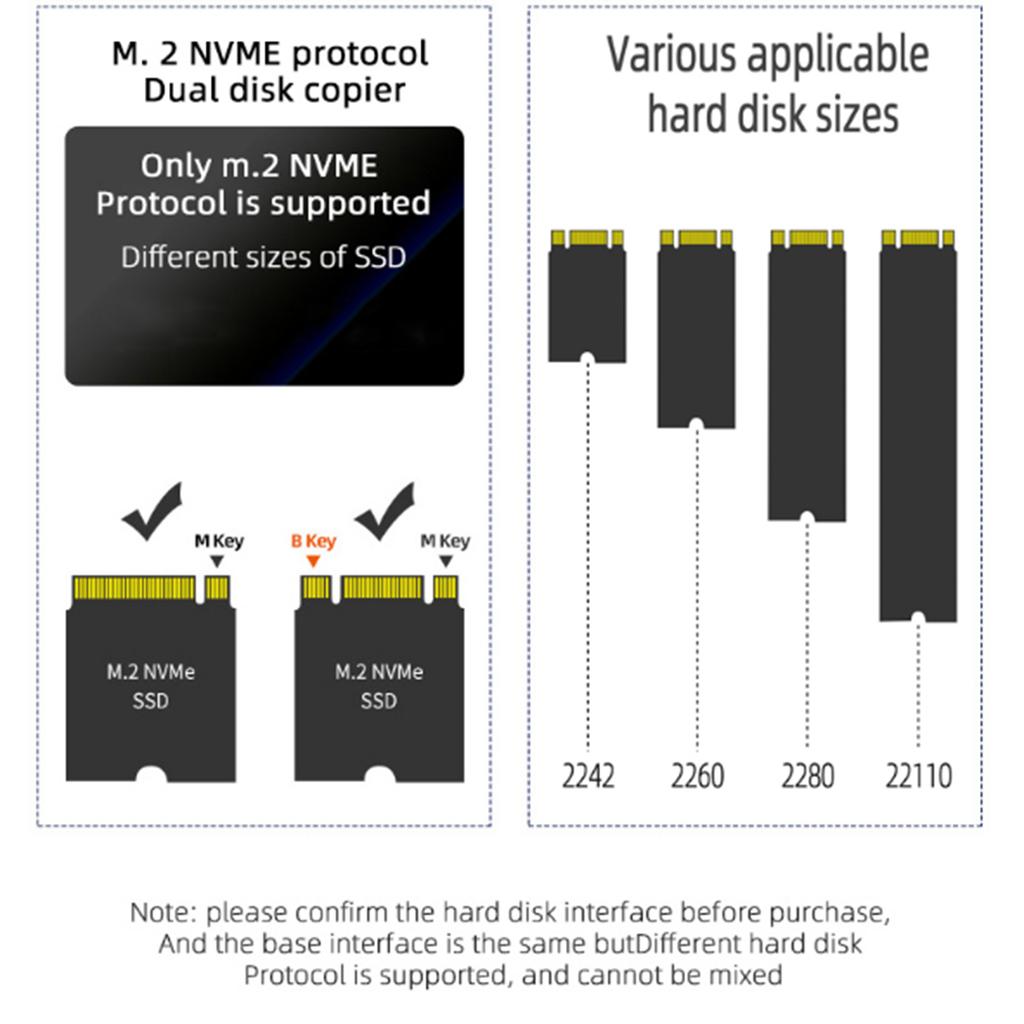 Stacja Dokująca NVME Duplikator SSD M.2 NVME+NVME Obudowa Dysku Półprzewodnikowego