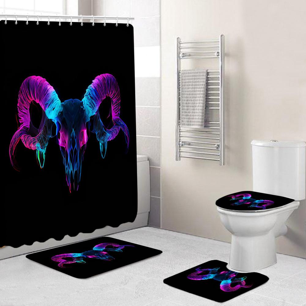 Creative Fashion Series Shower Curtain Floor Mat Combination Four-Piece Set Bathroom Toilet Carpet Shower Room Mat Foot Mat