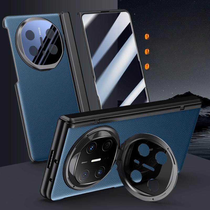 Suitable for Huawei MateX6 Mobile Phone Case Folding Lens Bracket Central Shaft Hinge Spring Anti-fall Business Men's Plain Leather Case