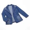 Dameslimfit denimjakke, dresskrage, ensfarget, cardigan med én knapp - trendy vår og høst