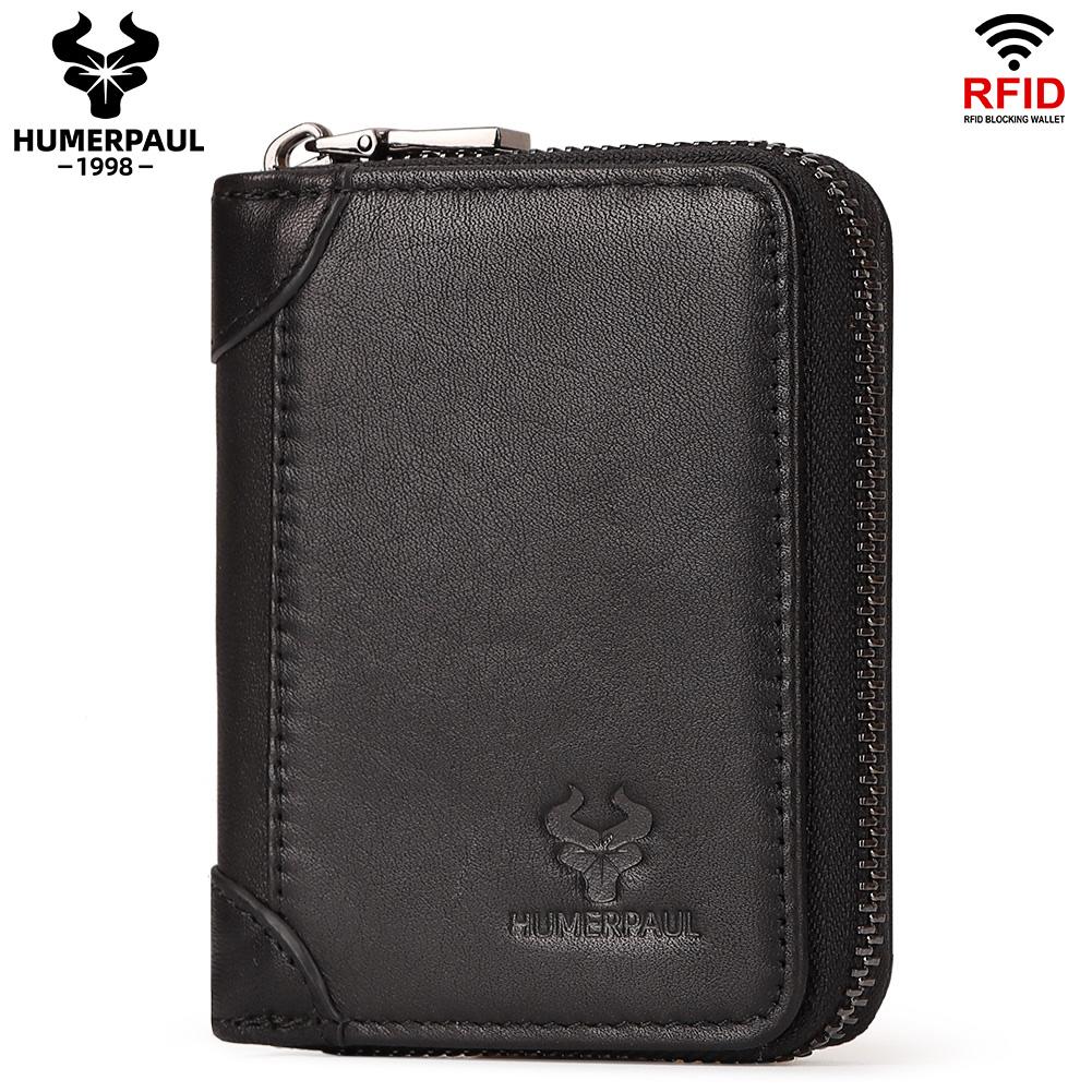 Humerpaul Ladies Wallet First Layer Cowhide Wallet Coin Purse RIFID Anti-theft Brush Organ Wallet Zipper Opening