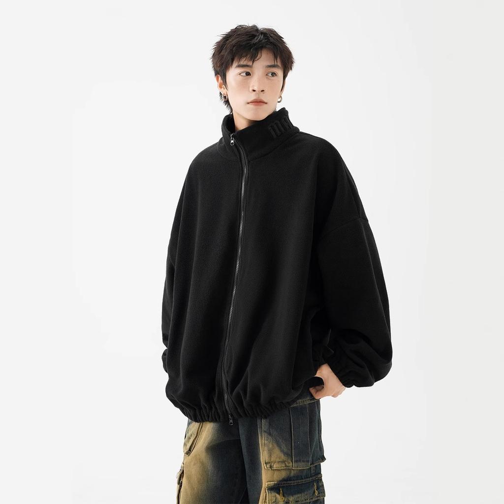 Double Polar Fleece Jacket Men's Winter Collar Couple Coat Casual Embroidered Sweater