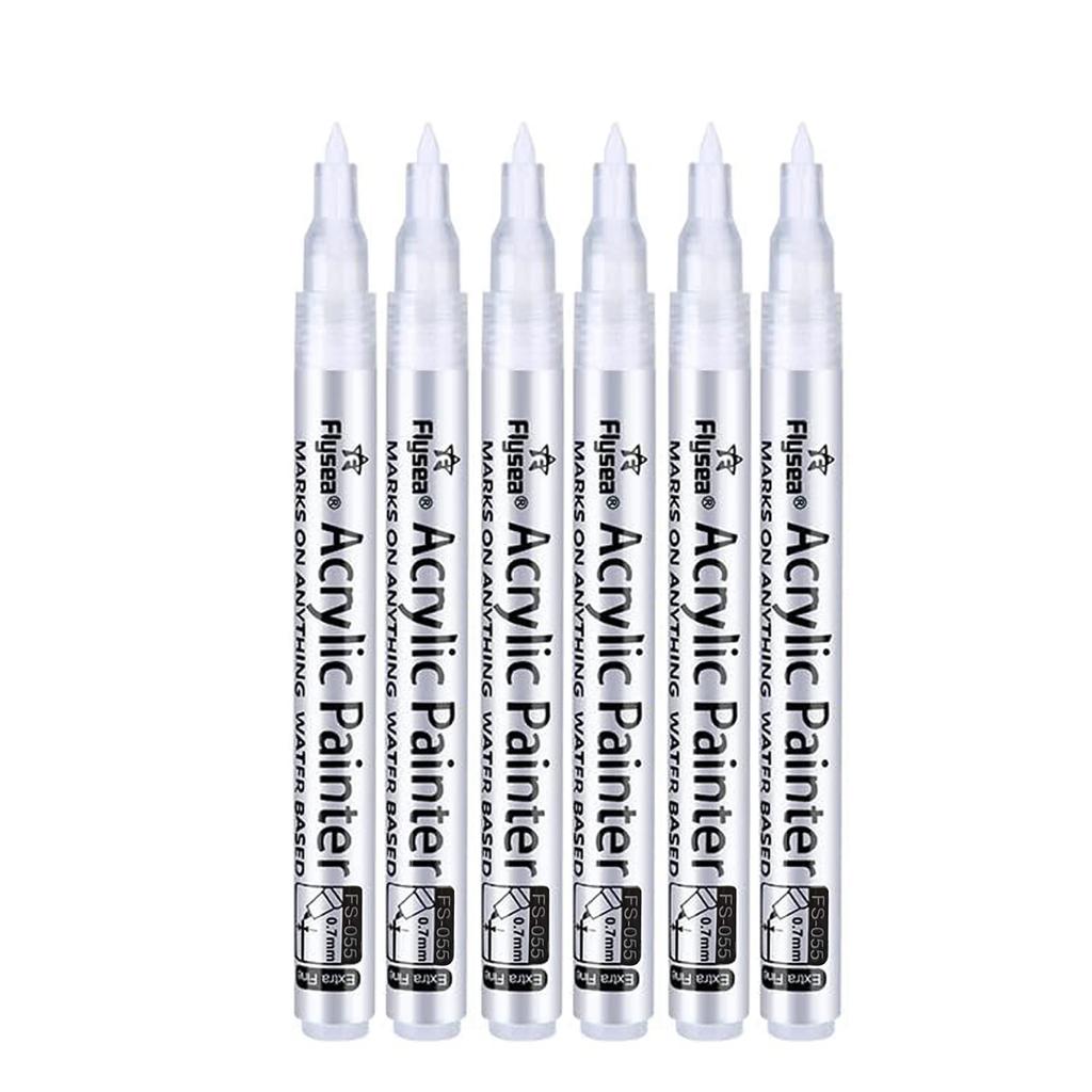 6Pcs/set 4 Colors (Black/White/Gold/Silver) Acrylic Paint Markers pen,0.7mm Extra Fine for Ceramic, Metal, Paper, Drawing, DIY