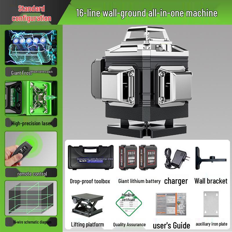 High-Precision Green Laser Level with 16 Lines for Wall and Floor Integration
