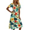 Women’s Short Sleeve V Neck Midi Dress with Tree Print Lightweight Summer Casual Loose Fit Beachwear