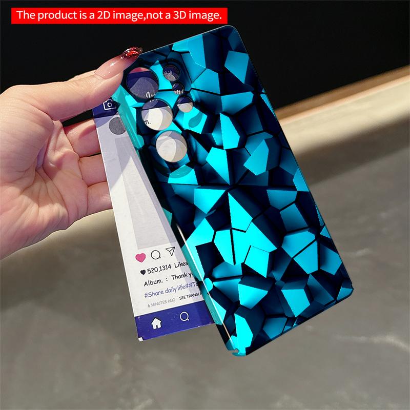 2DFlat Samsung phone case Blue Geometric Tile Pattern Phone Case Applicable to Galaxy S22 S23 S24 S25ULTRA S26 A12 A13 A14 A15 A16