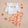 Kleinkind Mädchen Halloween Kürbis Stickerei Langarm Rundhals Pullover Sweatshirt und Elastische Taille Ausgestellte Hose Set