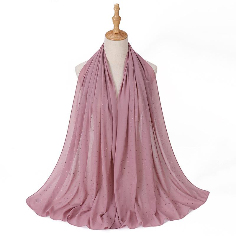 New Malaysia-Indonesia Pearl Chiffon Gypsy Hot Diamond Headscarf, Spring and Summer Long Ladies Hijab Scarf