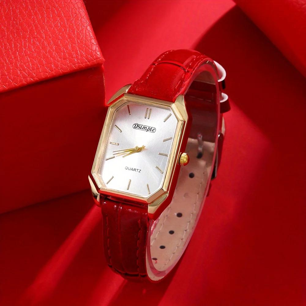 Luxury Women's Watches Elegant Womens Quartz Watch Analog Red PU Leather Designer Square Dial Wrist Watch Ideal Choice for Gifts