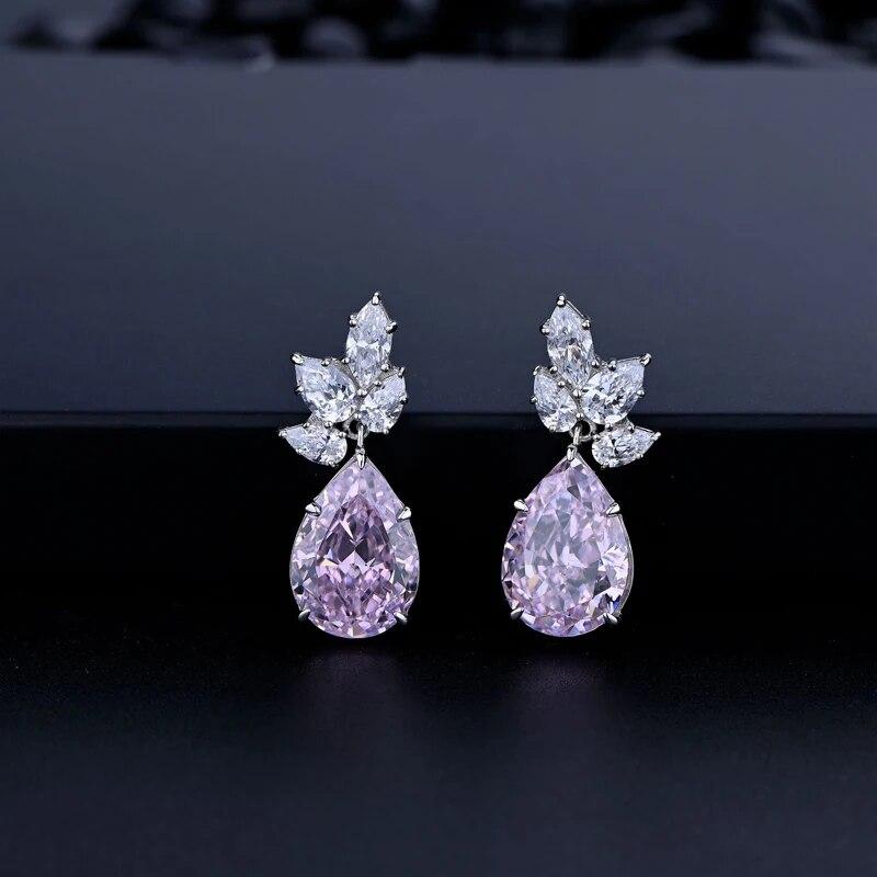 

Серьги-гвоздики из стерлингового серебра 100% 925 10*14 мм с желтыми каплями воды и высокоуглеродистыми бриллиантами для женщин, сверкающие изящные ювелирные изделия, подарок розовый