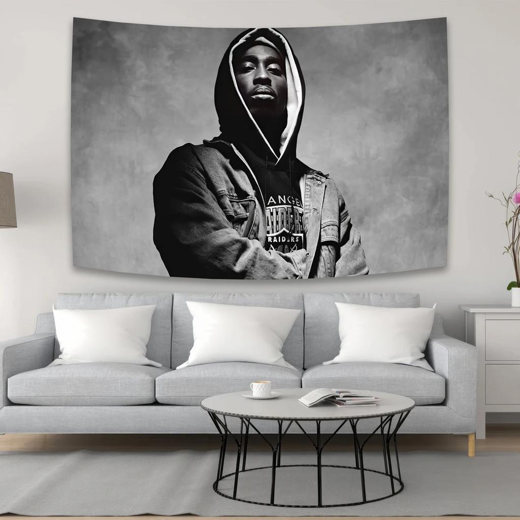 Ikonische 2Pac Wandteppich Legendenhafte HipHop Kunst für Wohnzimmerdekor Moderner Stil Verbessern Sie Ihren Raum mit Musik-Vibes