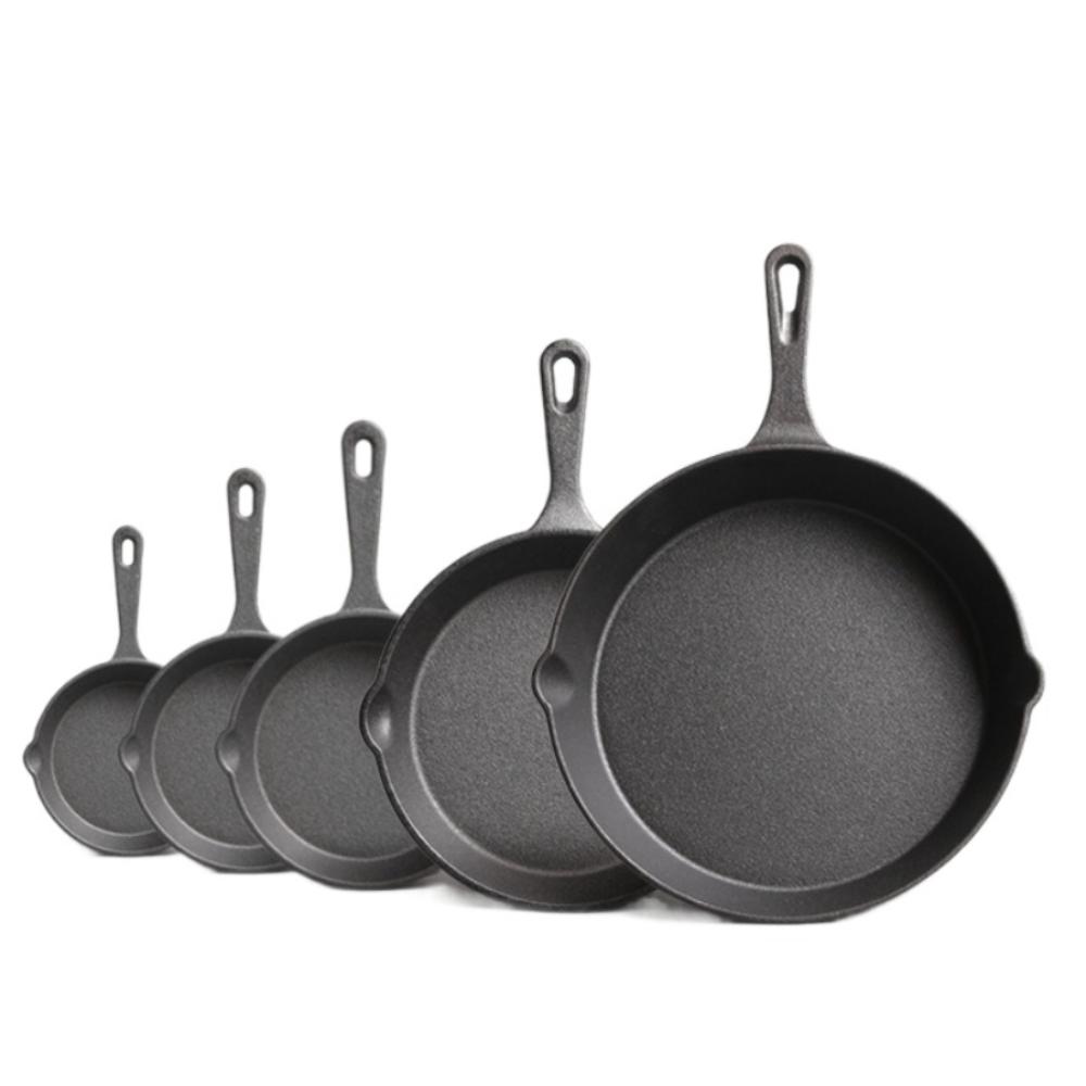 10/14/16/20/26cm Cast Iron Skillet Pre-Seasoned Breakfast Pan Black Mini Omelette Pan  Cooking Eggs