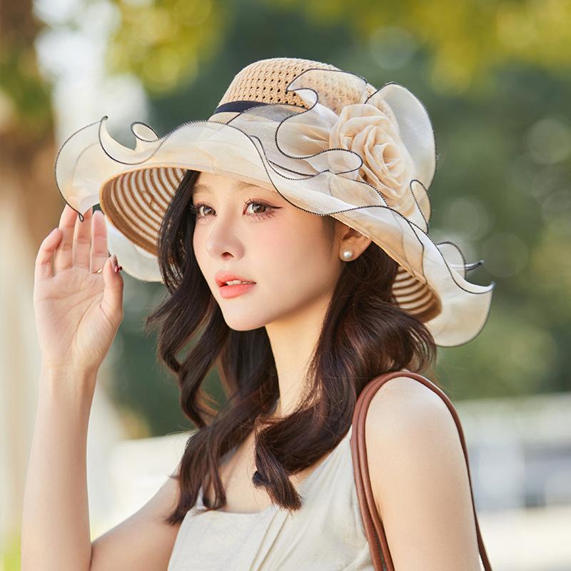 Summer eaves organza flower pot hat women's elegant temperament sunshade sunscreen hat fashion travel beach hat