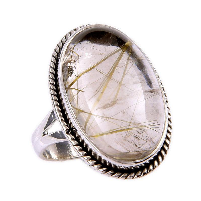 Natural Golden Rutile Gemstone Handmade 925 Solid Silver Jewelry Ring S.6 I3p80