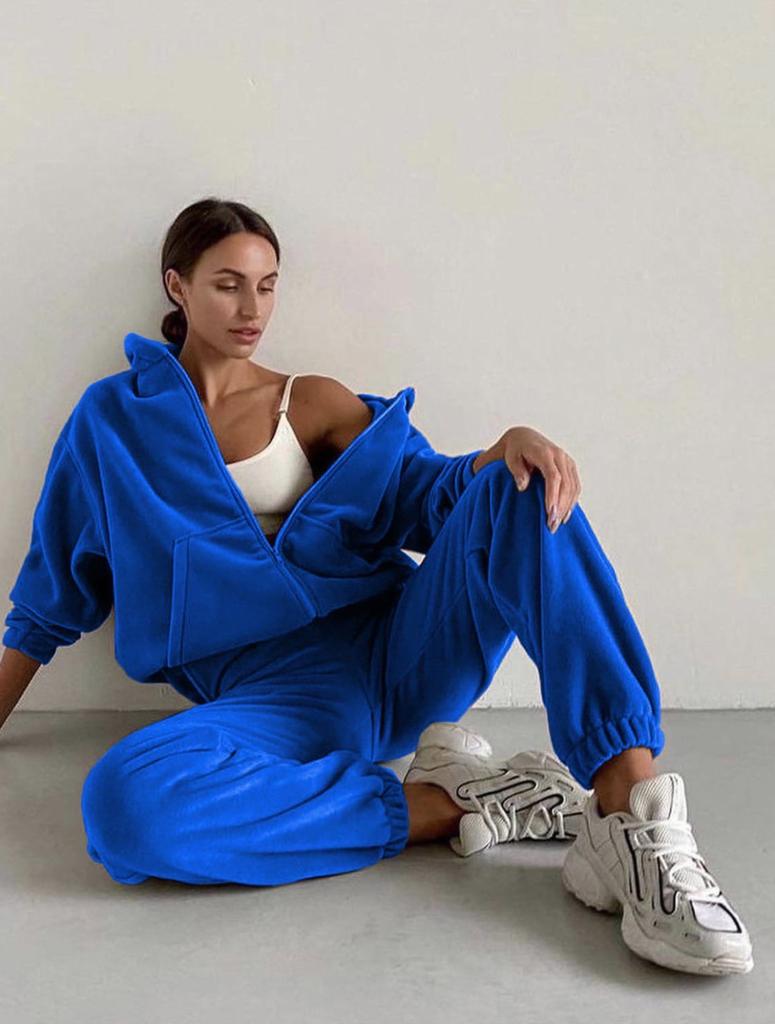 Women's Casual Sports Suit Zipper Cardigan Trousers Two,piece Suit