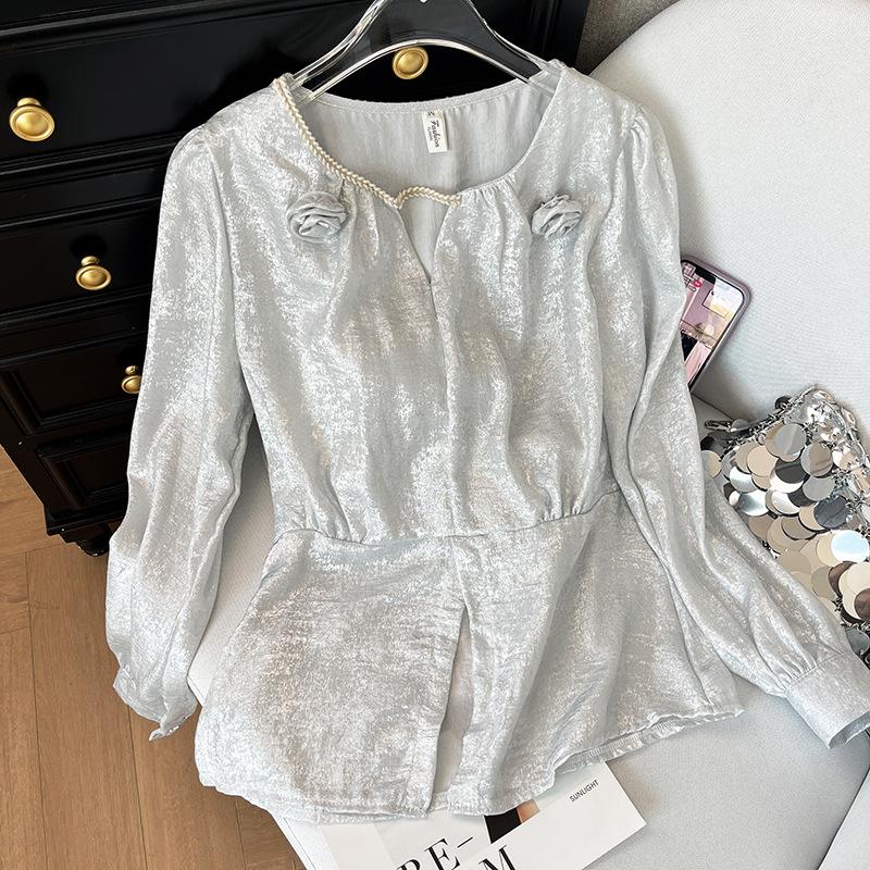 

Рубашка женская в стиле сяосянфэн, розовая, новинка 2025 года, верхняя одежда, модный темперамент, тонкая, высококачественная одежда для ношения под низ XXXL [recommended 138-75kg] серебро белый