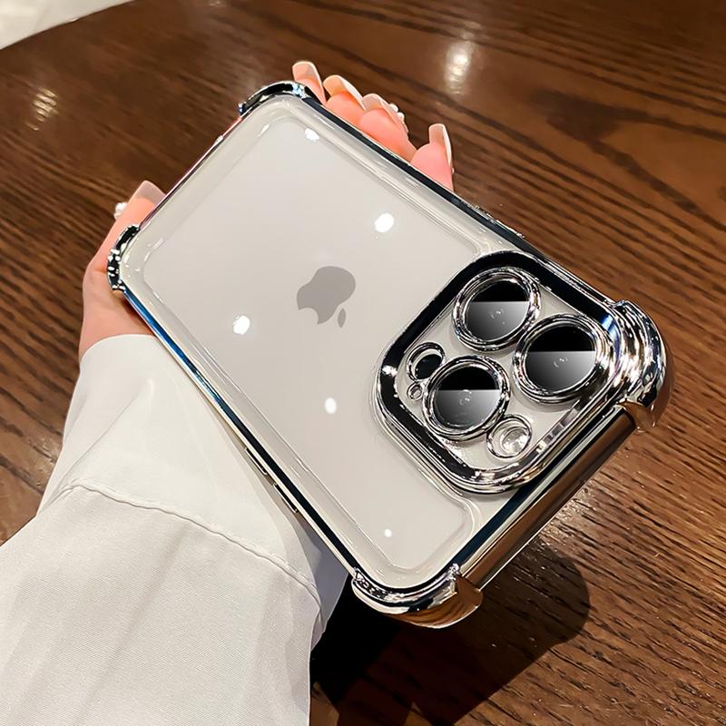 Luxury Plating Clear Shockproof Phone Case For iPhone 12 13 14 15 16 Pro Max Plus XS XR X Transparent Acrylic Anti-Shock Cover