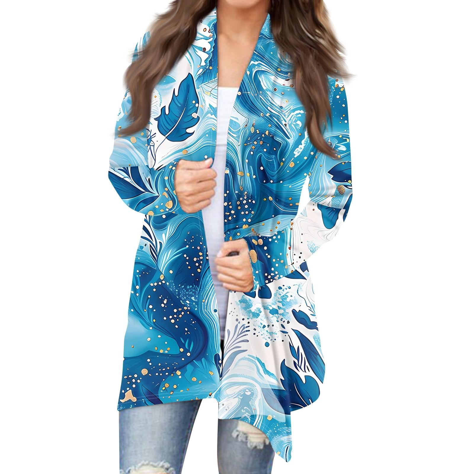 

Женский кардиган с принтом ко Дню независимости и длинными рукавами спереди, легкая куртка с принтом L синий