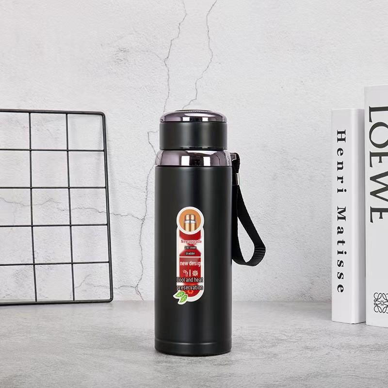 Stainless Steel Solar Thermos Cup with Lanyard - Large Capacity, Portable, Insulated for Outdoor Sports and Car Use