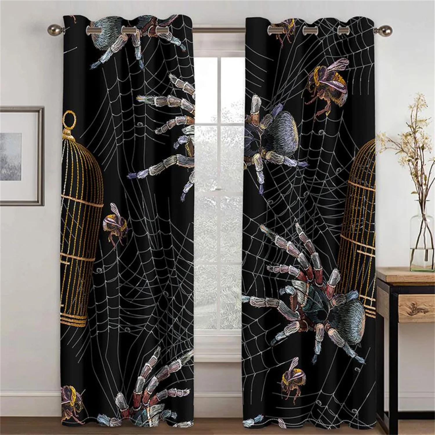 

3D потертый ретро триллер паутина черный красный светофильтрующие шторы оконные шторы для гостиной спальни 2 шт декор 100W160H(CM)40x63in&Grommet Top