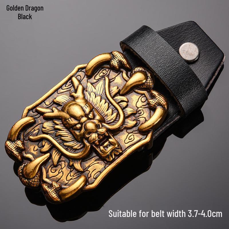 Tiger Head Alloy Western Cowboy Leather Belt with Smooth Buckle