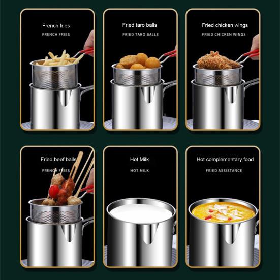 Stainless Steel Deep Fryer with Filter Basket Extended Handle Mini Fryer for Efficient Cooking Multifunctional Oil