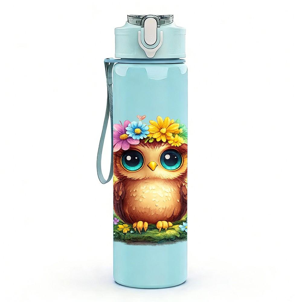 1PC Owl Bird Tropical Frame Print 750ml Color Plastic Sports Water Bottle Leakproof Flip Straw Lid Suitable for Sports Office Home Use