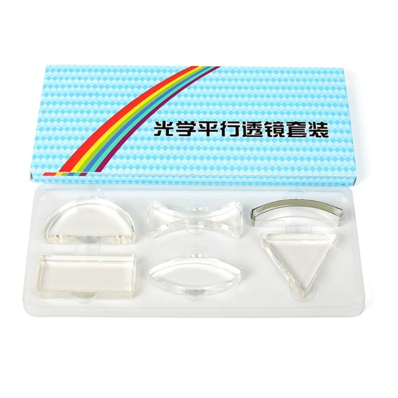 

6Pcs Optics Lens Set Prism Triangular Semicircular Rectangle Concave Convex Lens for Teaching Physics, Refracted Light 1