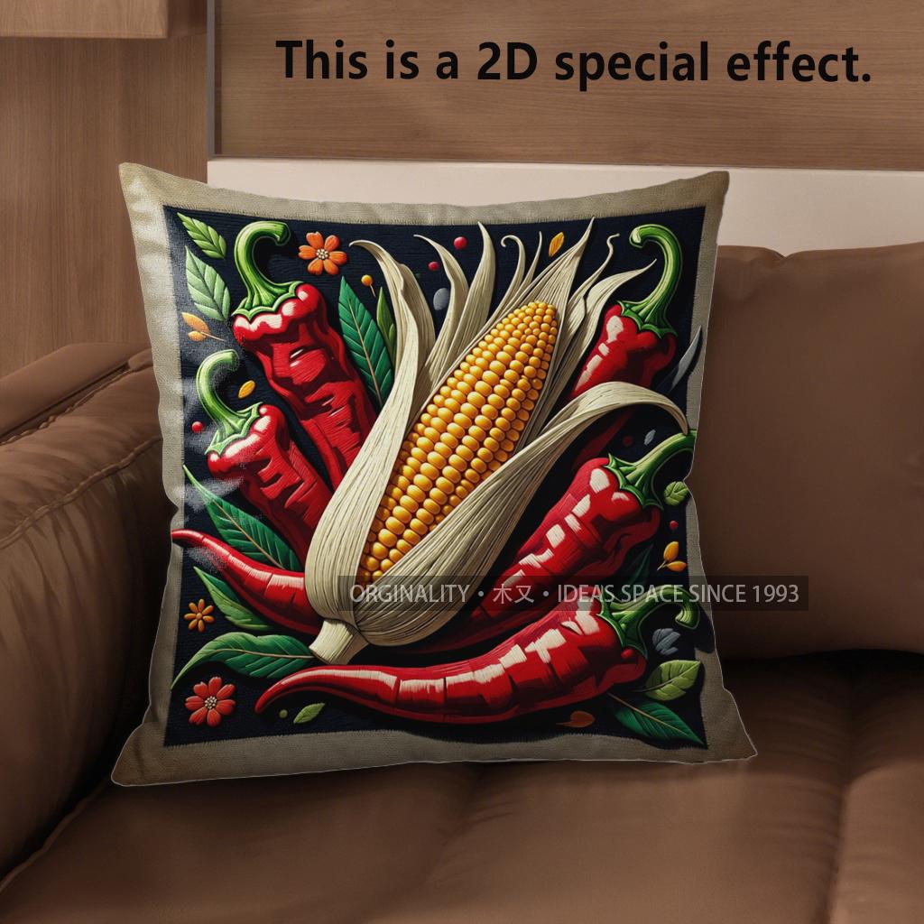 2D Southwestern Chili Corn Taco Throw Pillow Covers Pattern Cushion Cover Suitable For Sofa Bedroom Car Pillow Cover