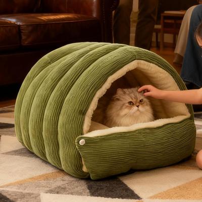 Winter Indoor Thickened Cat Bed Washable Soft Short Plush Fluffy Cats Sleeping Bed Enclosed Warm Pets Bed for Puppy Kitten