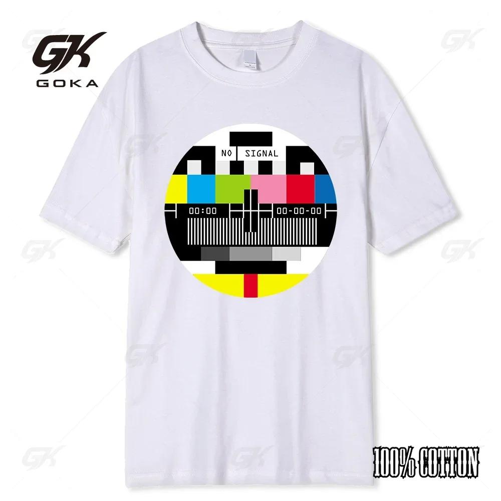 

TV No Signal Print Mens TShirt Hip Hop Style Streetwear Tops Novelty Summer 100 Cotton High Quality Fashion 4XL