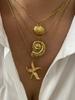 Peri'sbox Minimalist Starfish Stripe Conch Scallop Shaped Pendant Necklace for Women Waterproof Trend Jewelry Summer Beach Party
