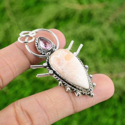Scolecite Gemstone Pink Topaz Sterling Silver Wedding Unique New Pendant Jewelry