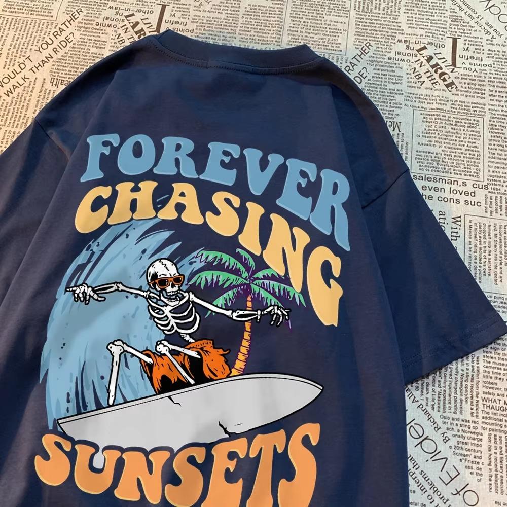 Forever Chasing Sunsets Fun Pattern Clothing Men Casual Cotton Tshirt Casual Crewneck Streetwear Harajuku Summer T-Shirts Women