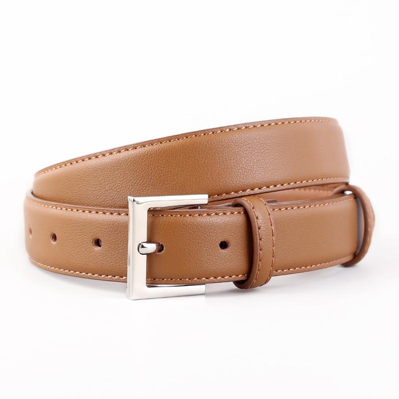 Classic Leather Belt For Women With Silver Pin Buckle And Casual Style